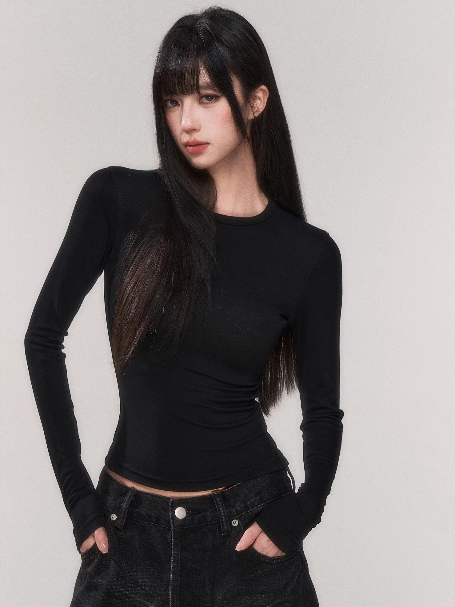 Waist-Cinching Long-Sleeve Crewneck Base Tee