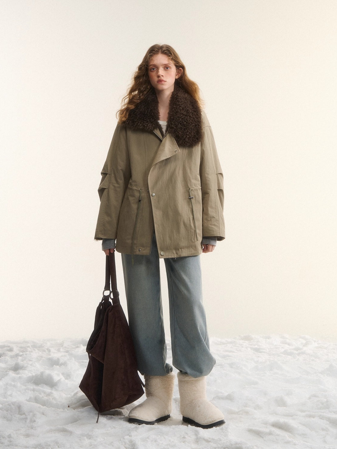 Faux-Fur Oversized Collar Jacket