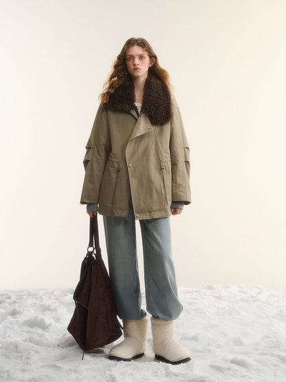 Faux-Fur Oversized Collar Jacket