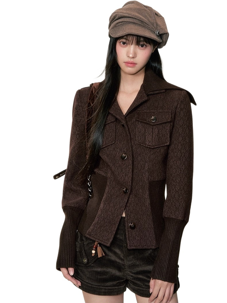 Vintage Cinched-Waist Double-Way Wool Jacket