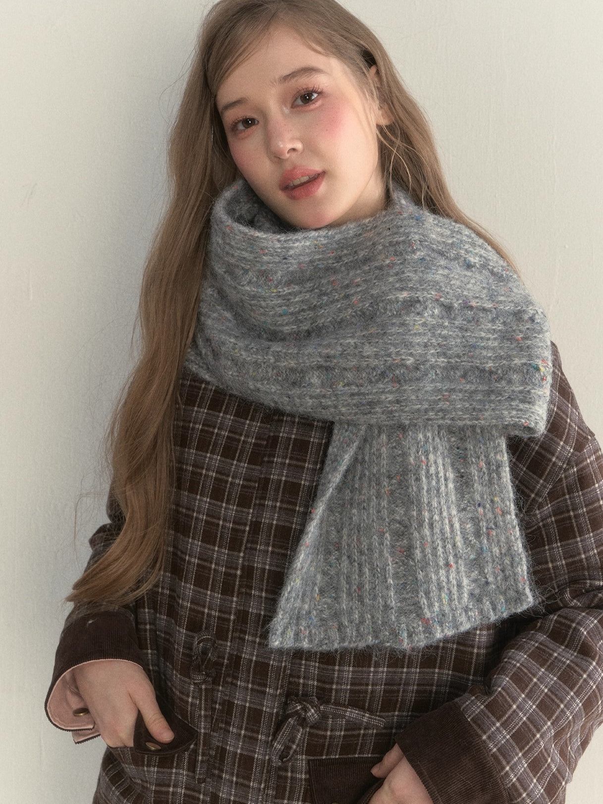 Twist-Knit Speckled Vintage Long Warm Style Wool Scarf