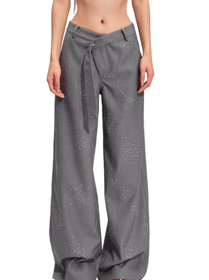 Embellished Low-Rise Wide-Leg Tailored Trousers