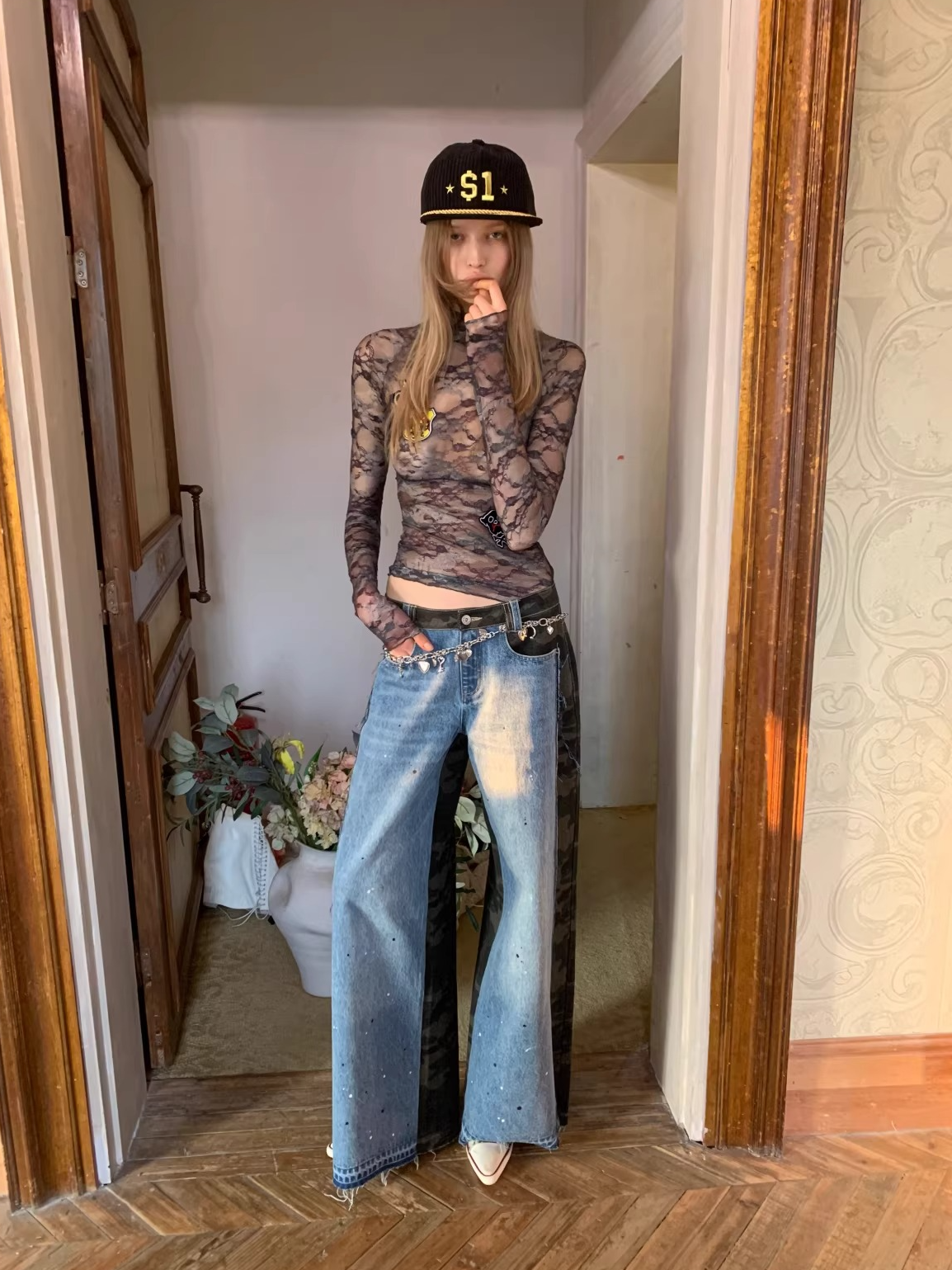 Vintage Camouflage Lace Fitted Top