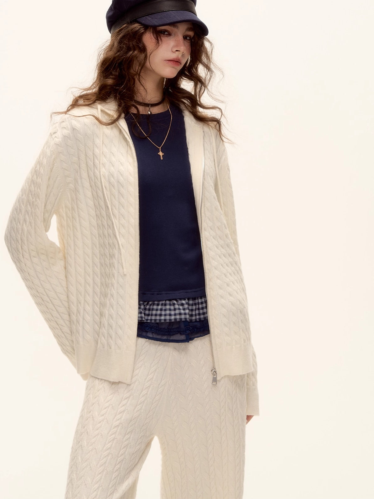 Tencel Wool Plaid Patchwork T-Shirt