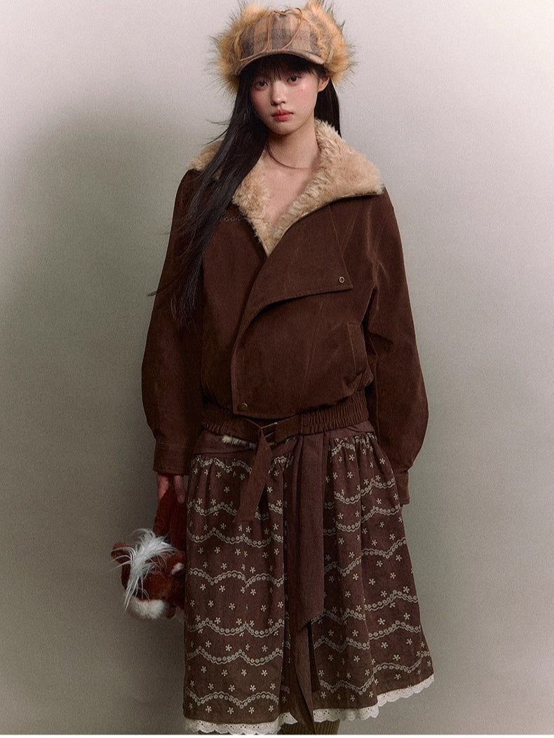 Original Suede Shearling Moto Oversized Lapel Jacket