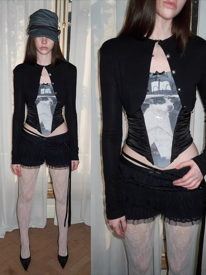 Metal Button Cropped Knit Bolero Jacket