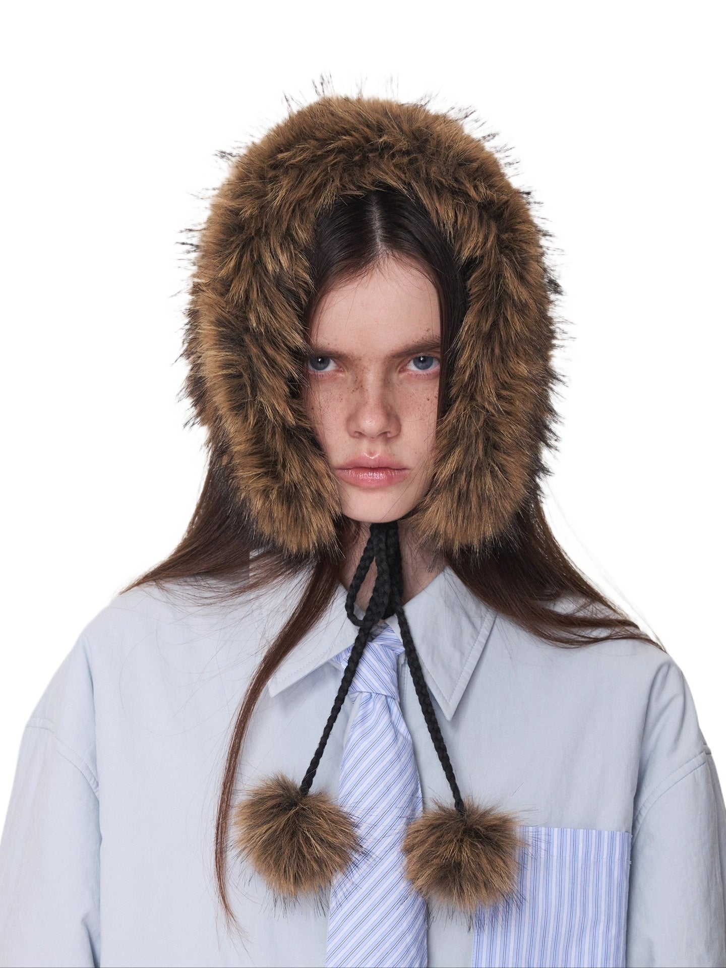 Reversible Faux Fur Pom-Pom Ear Muff Collar