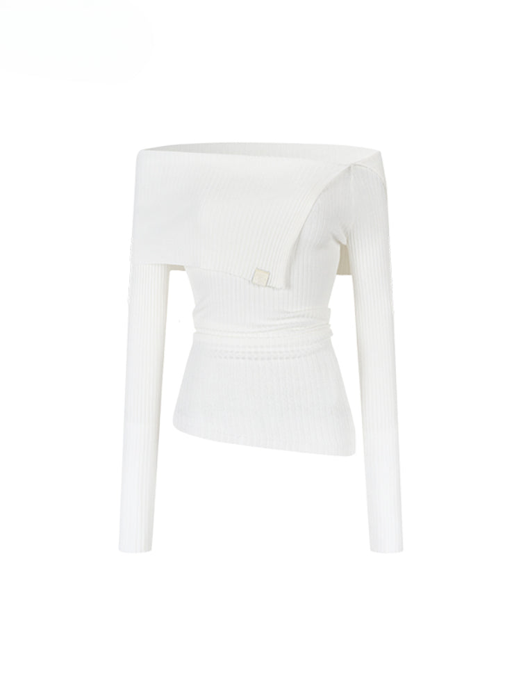 One-Shoulder Collared Knit Crewneck - CHINASQUAD