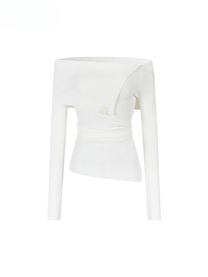 One-Shoulder Collared Knit Crewneck - CHINASQUAD