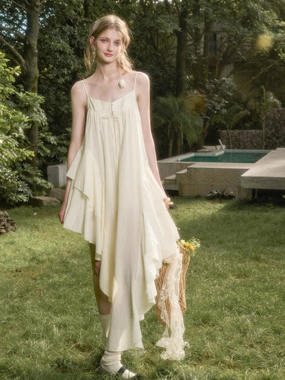 Washed Cotton Irregular Design Slip Dress - CHINASQUAD