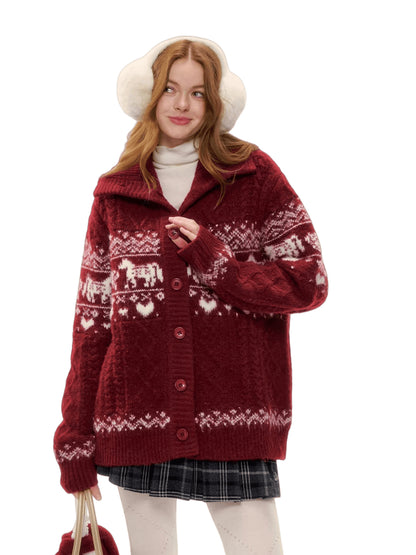 Red Loose Knit Sweater Cardigan