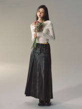 Black Pleated Leather Maxi Skirt - CHINASQUAD