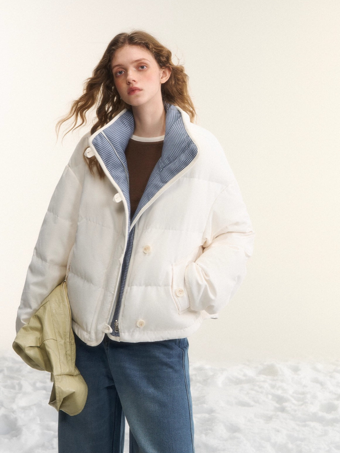 Reversible Checkered Short Down Jacket