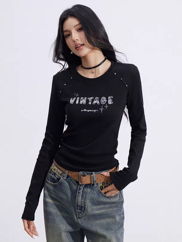 Letter-Print Slim-Fit Long-Sleeve T-Shirt