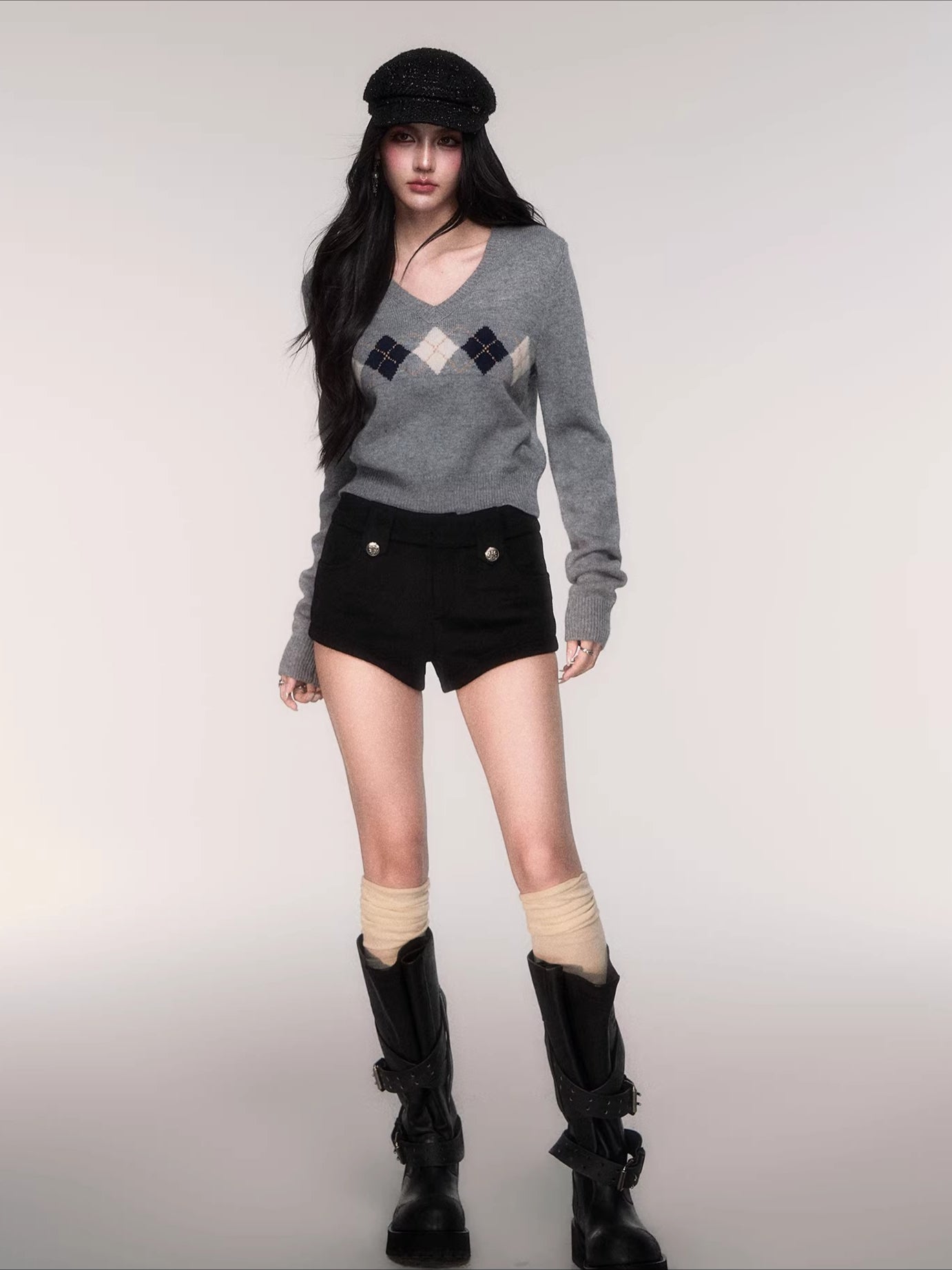 V-Neck Wool-Blend Knit Pullover