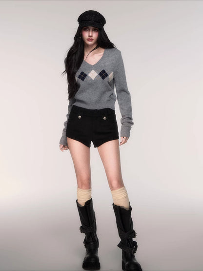 V-Neck Wool-Blend Knit Pullover