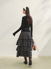 Plaid Patchwork Lace Waist Layered Cake Skirt - CHINASQUAD