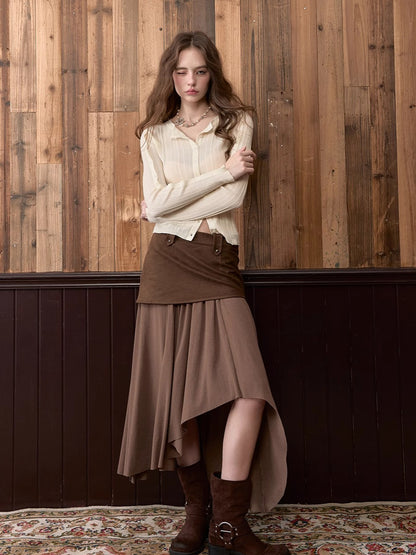 Button-Down Waist-Cinched Lyocell Knit Cardigan