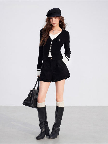 Studded Suede-Look High-Rise Shorts