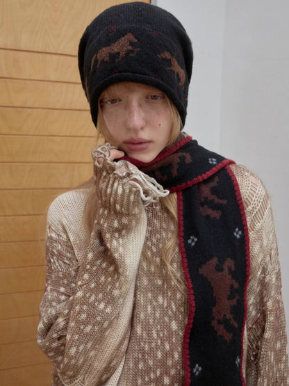 Fair Isle Pony Jacquard Knit Scarf