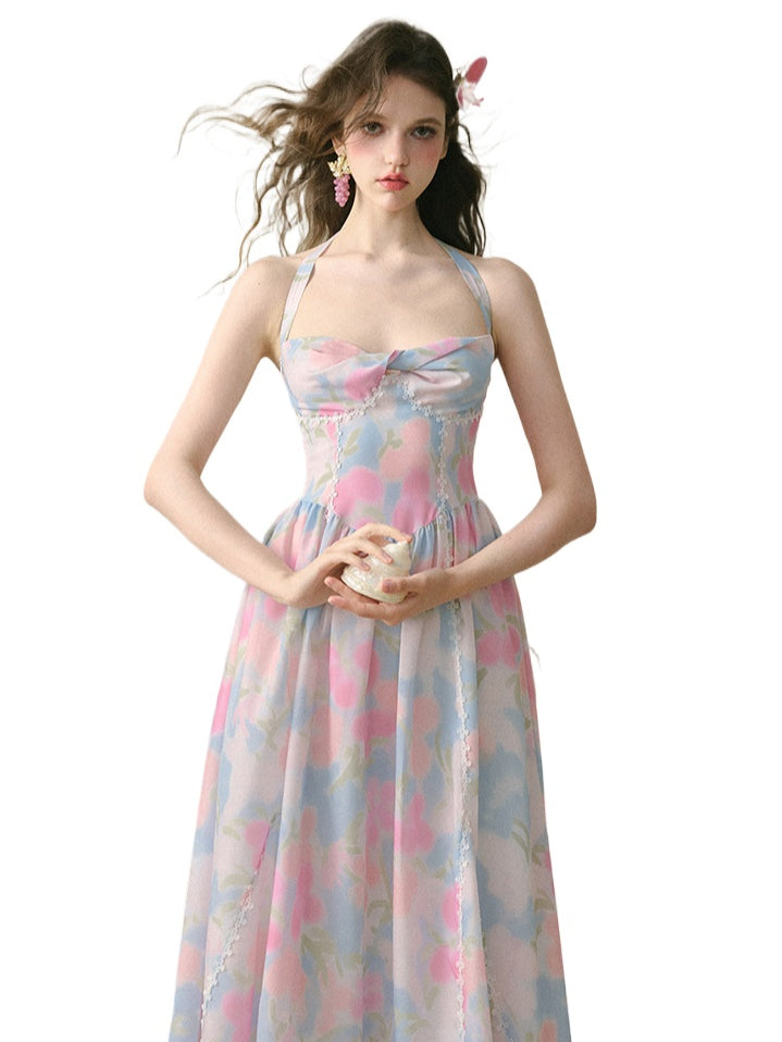 Floral Halterneck French Dress