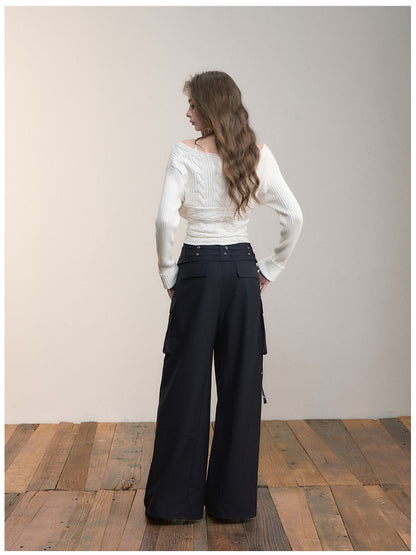 Folded Waist Three-Dimensional Pocket Casual Pants - CHINASQUAD