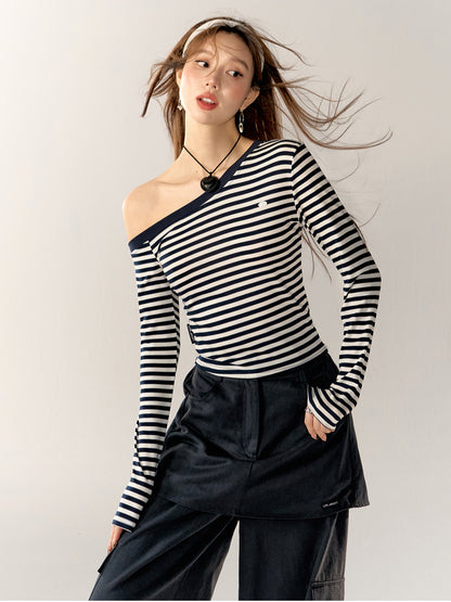 Striped Color-blocked Long-sleeve T-shirt