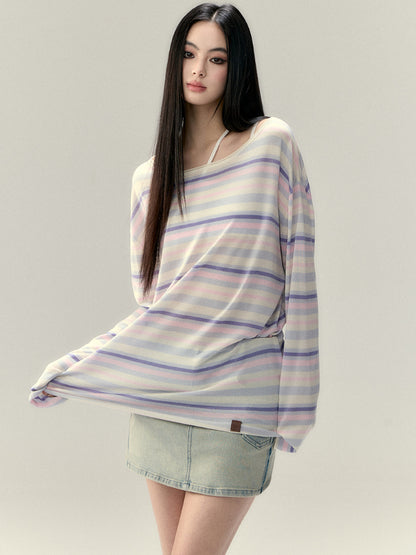 Colorful Striped Woolen Acetate T-shirt