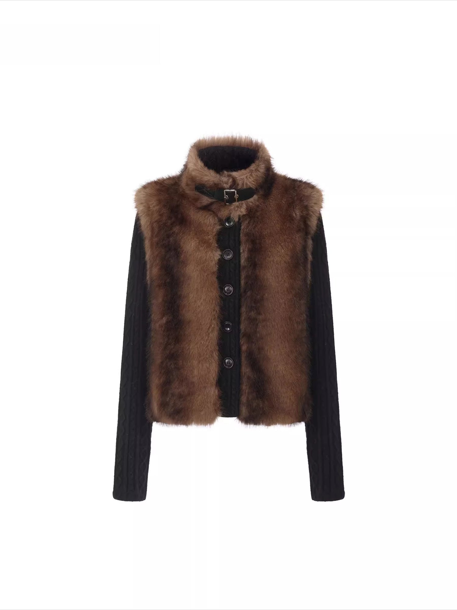 Detachable Sleeve Knit Eco-Fur Jacket