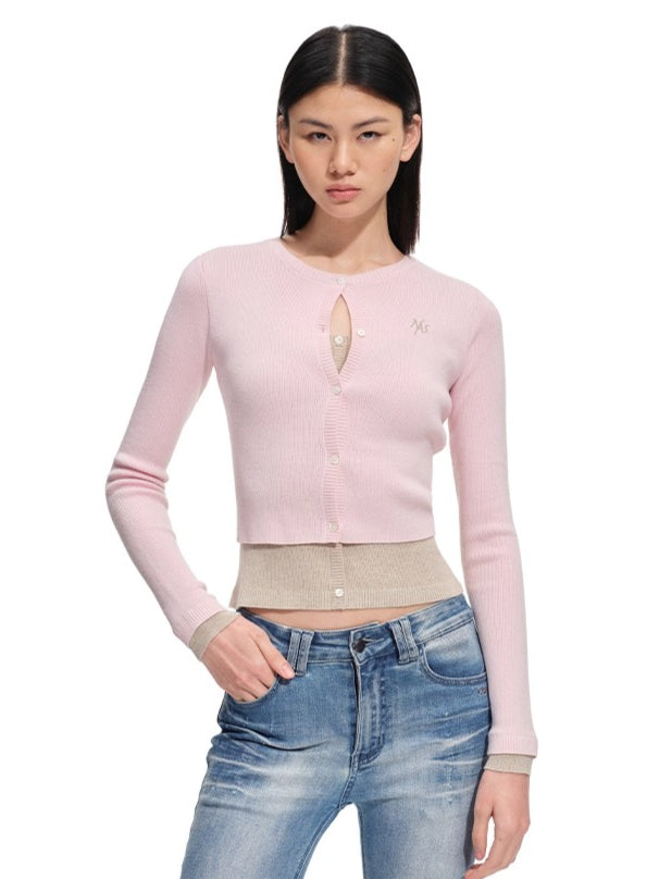 Lugano Wool Blend Contrast Layered Knit Cardigan