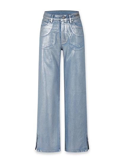 Denim Zipper-Slit Straight-Leg Jeans