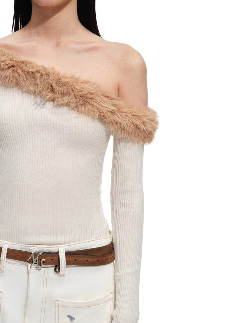 Sculpted Off-Shoulder Wool Blend Crewneck