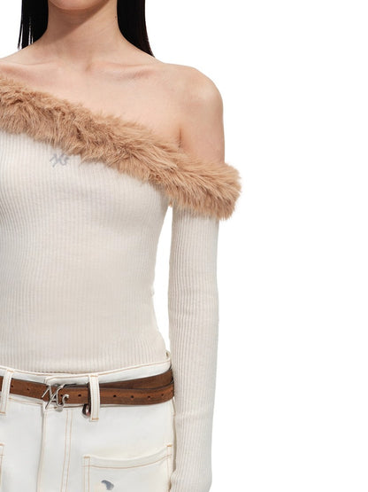 Sculpted Off-Shoulder Wool Blend Crewneck