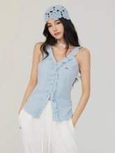 V-neck Lace Ruffled Vest - CHINASQUAD