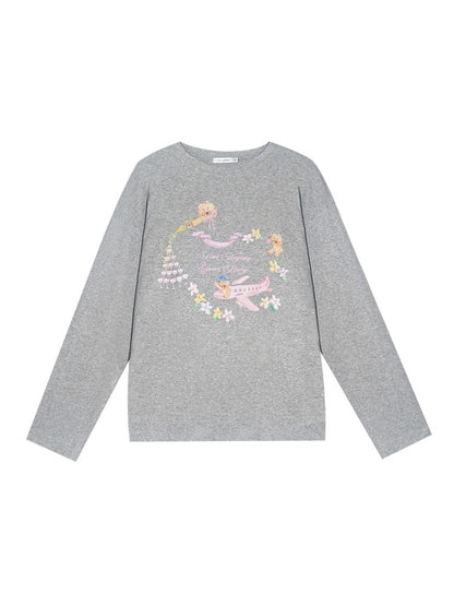 Crew Neck Dog Print Long-Sleeve Tee - CHINASQUAD