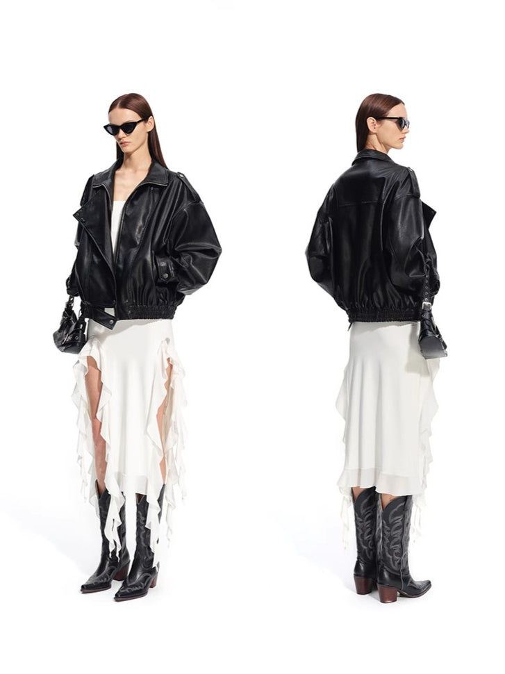 &quot;Rose Series&quot; Oversized Collar Faux Leather Jacket