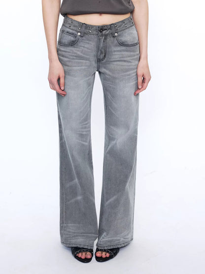 Straight-Leg Washed Denim Jeans