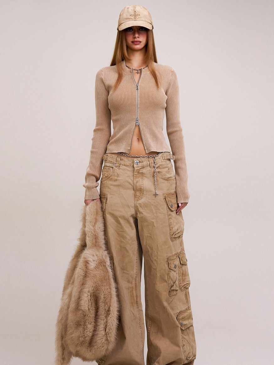 Wild Retro Zipper Knit Cardigan