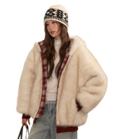 Reversible Plaid Faux Fur Coat - CHINASQUAD