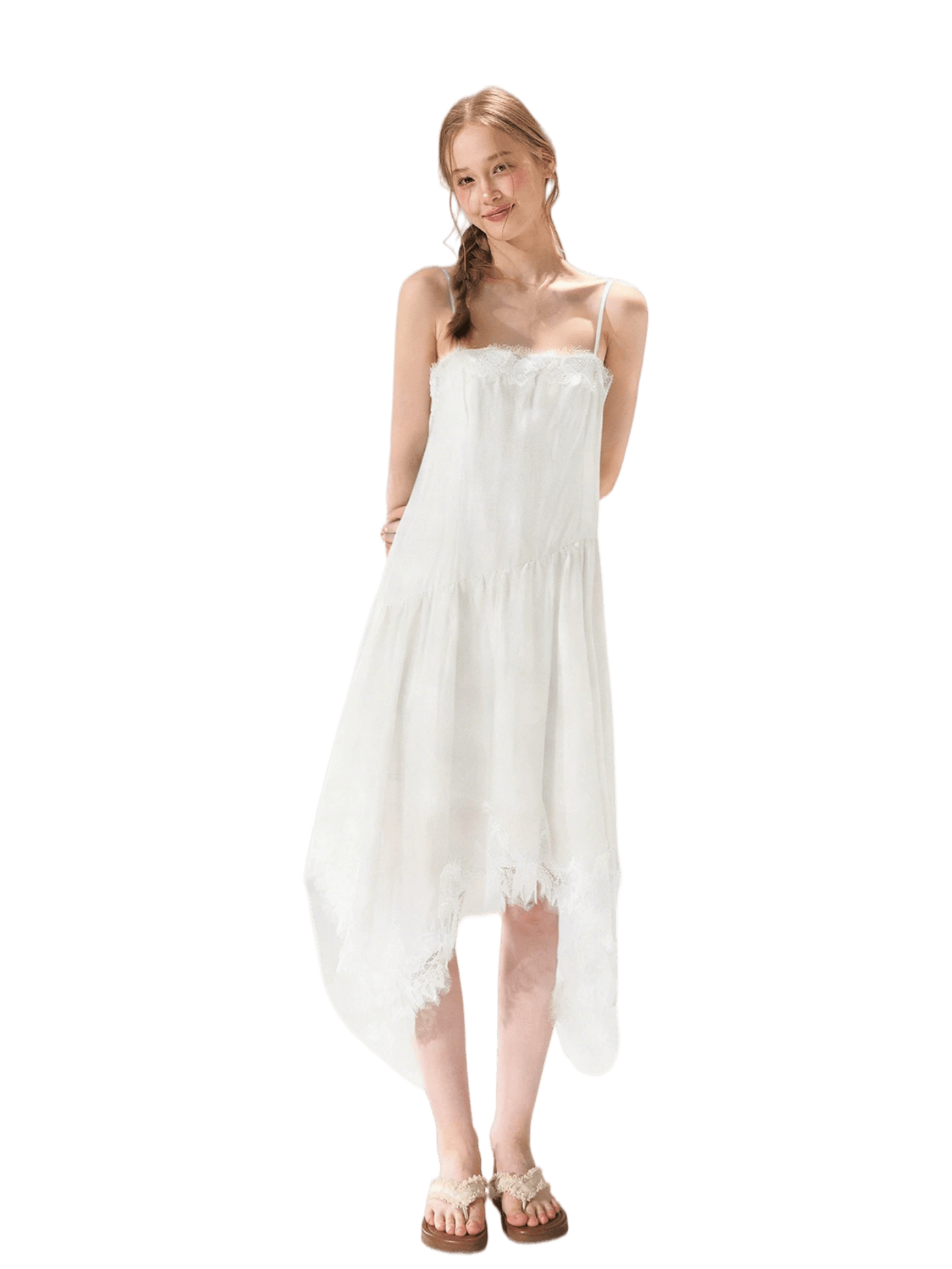 Asymmetric Lace-Trim Slip Midi Dress CHINASQUAD Asymmetric Lace-Trim Slip Midi Dress CHINASQUAD
