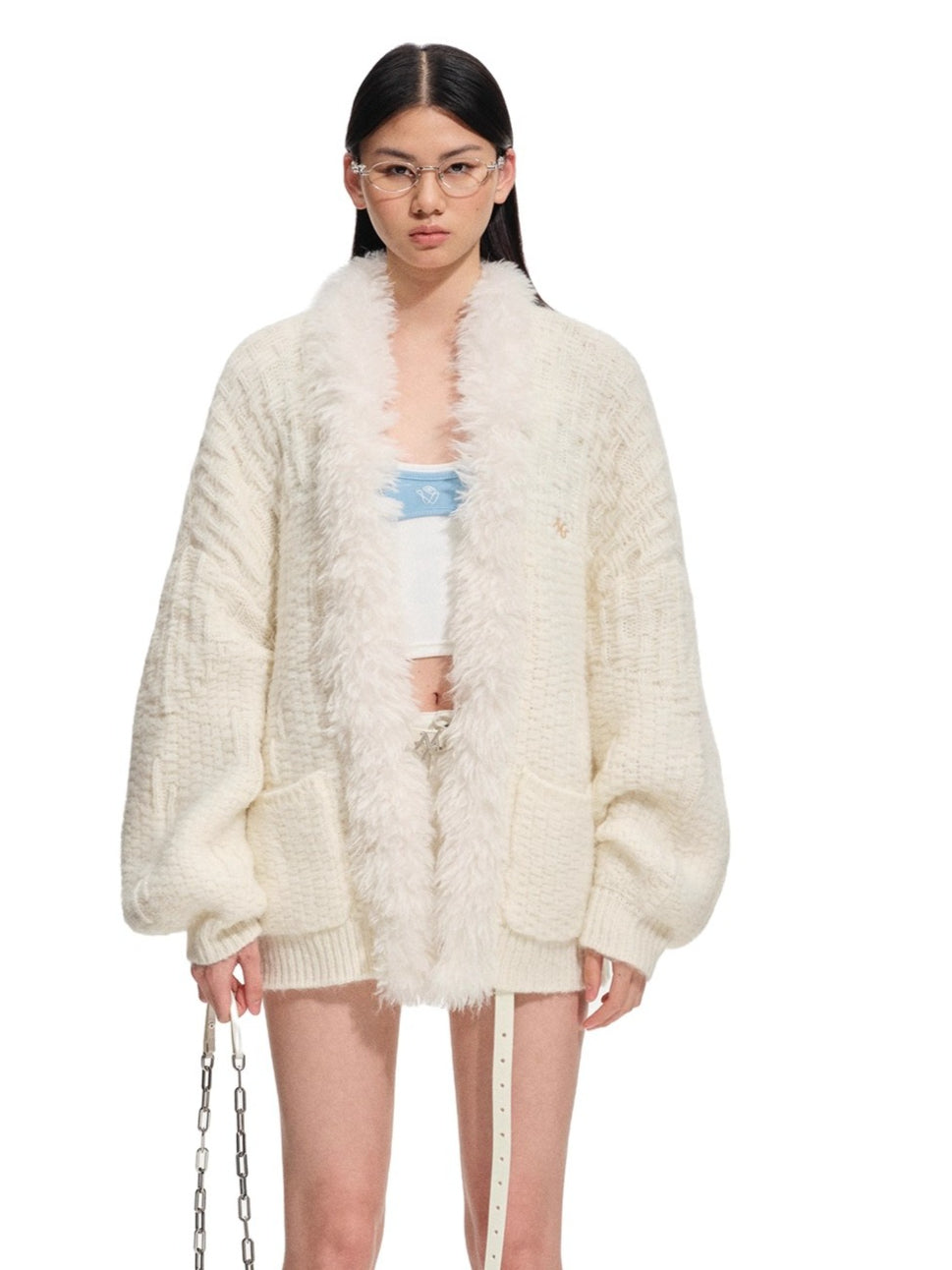 Polar Fur-Trimmed Knit Cardigan
