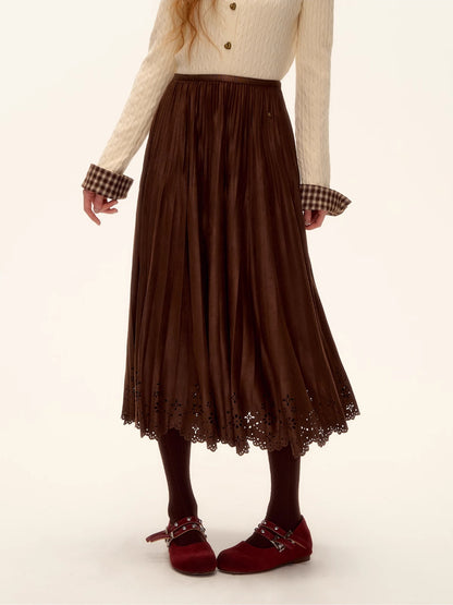 Suede Pleated Midi Skirt