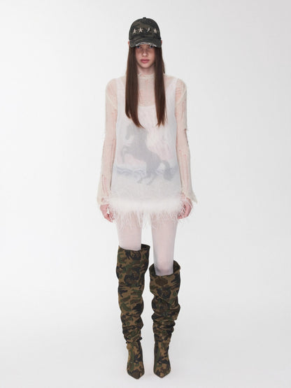 Trim Sheer Mesh Rhinestone Tank Top