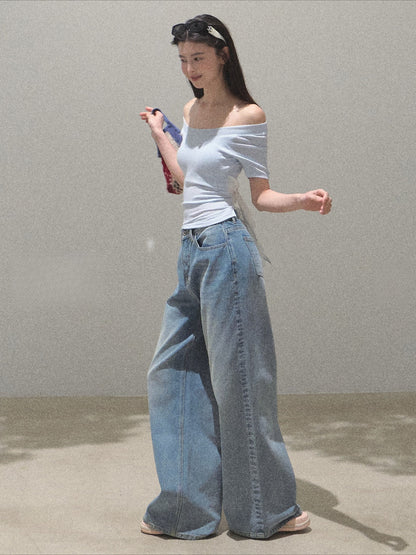 Turn-Back Glance Bow Backless Slim-Fit T-Shirt