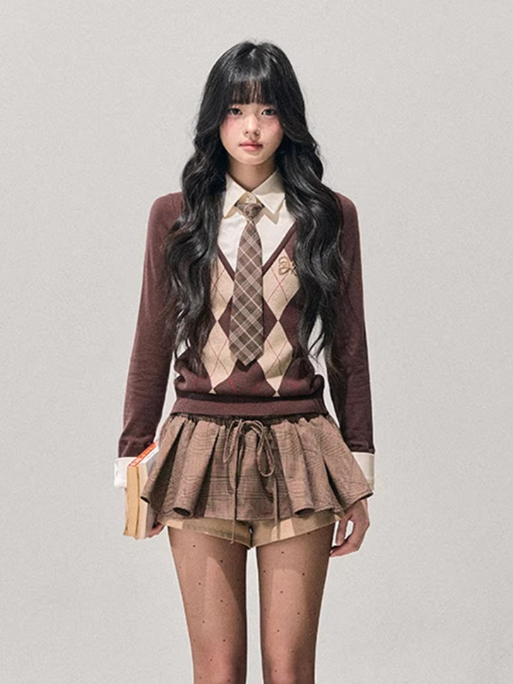 Two-in-One American Argyle Knit Sweater