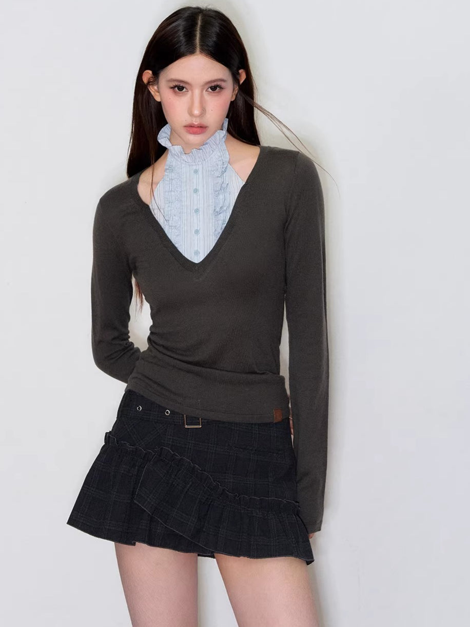 Patchwork Layered-Effect Knit Top