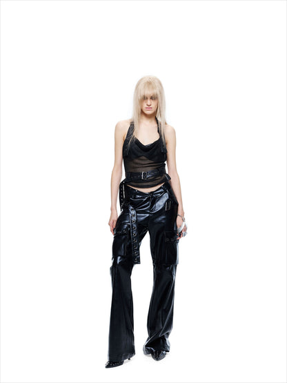 Grunge Oversized Faux Leather Cargo Pants