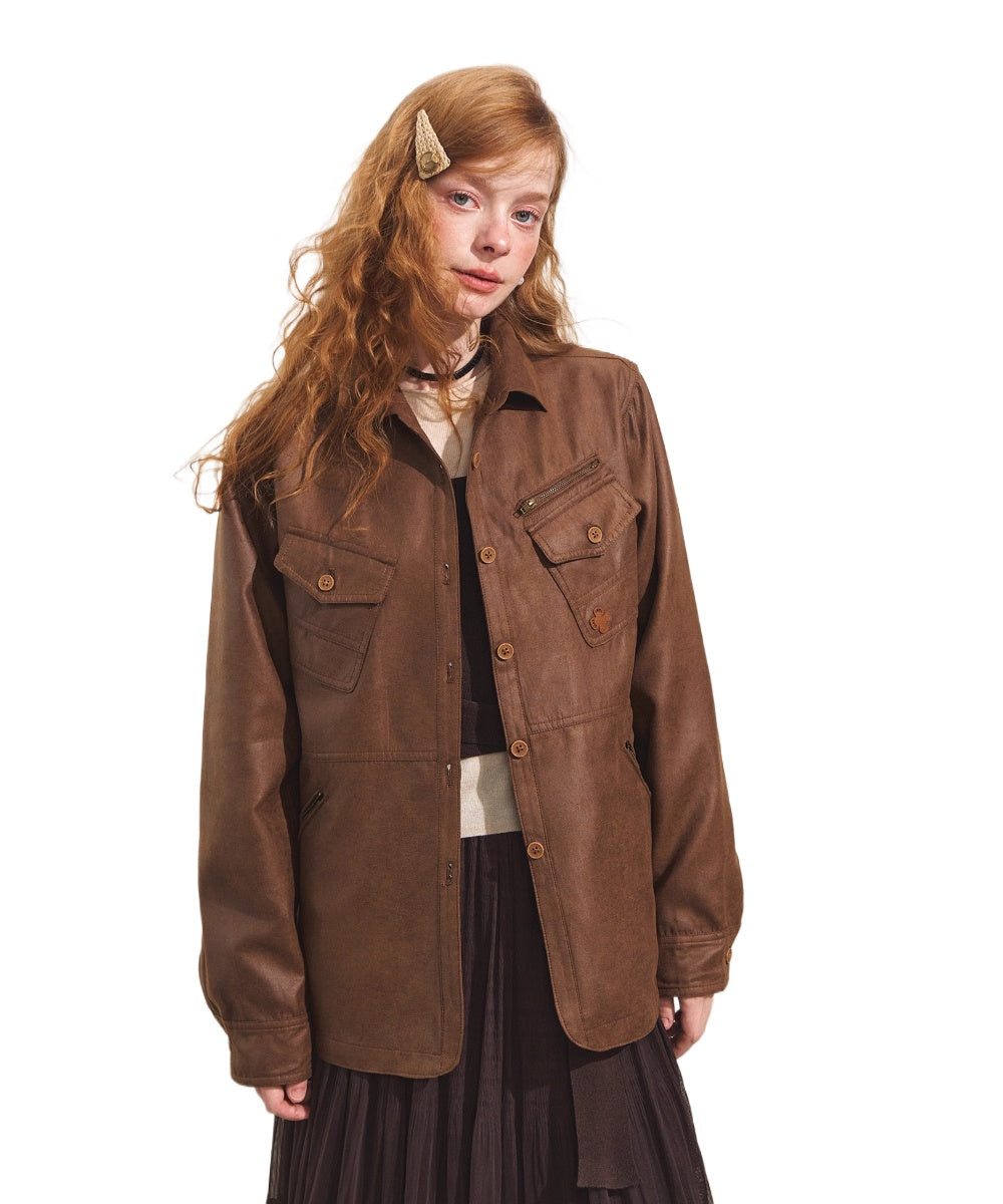 Multi-Pocket Suede Utility Jacket
