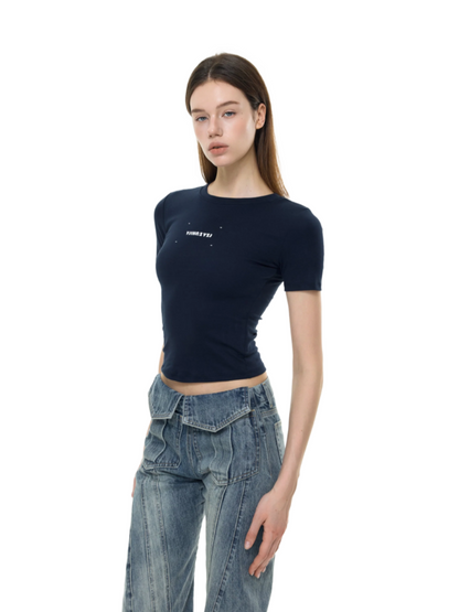 Letters Print Baby Tee In Navy blue
