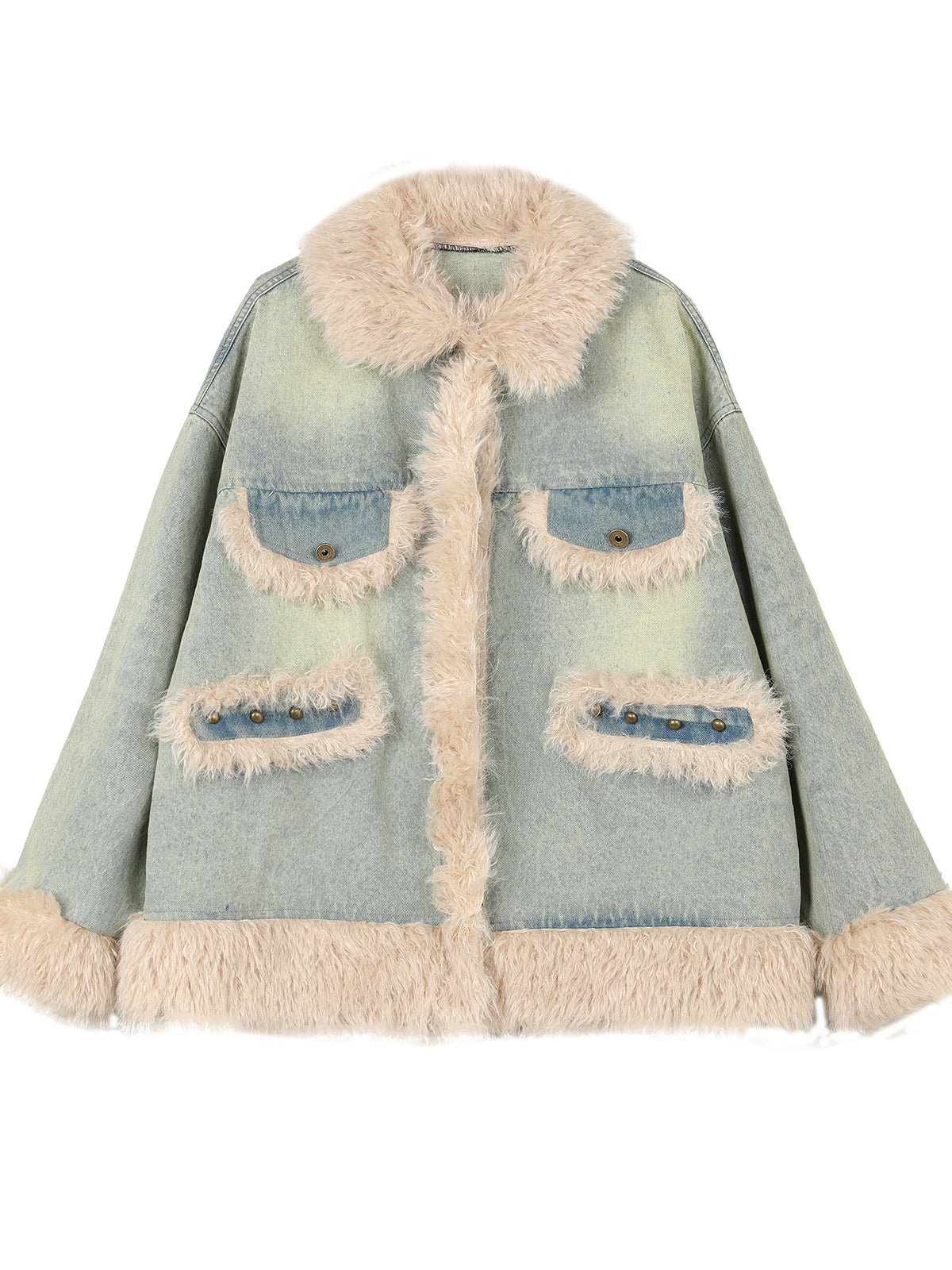 Denim Fuzzy-Trim Jacket